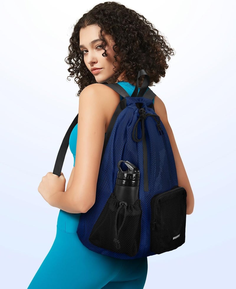 WANDF Swim Bag Mesh Drawstring Backpack with Wet Pocket Beach Bag for Swimming Pool Gym Workout Men and Women - Image 4